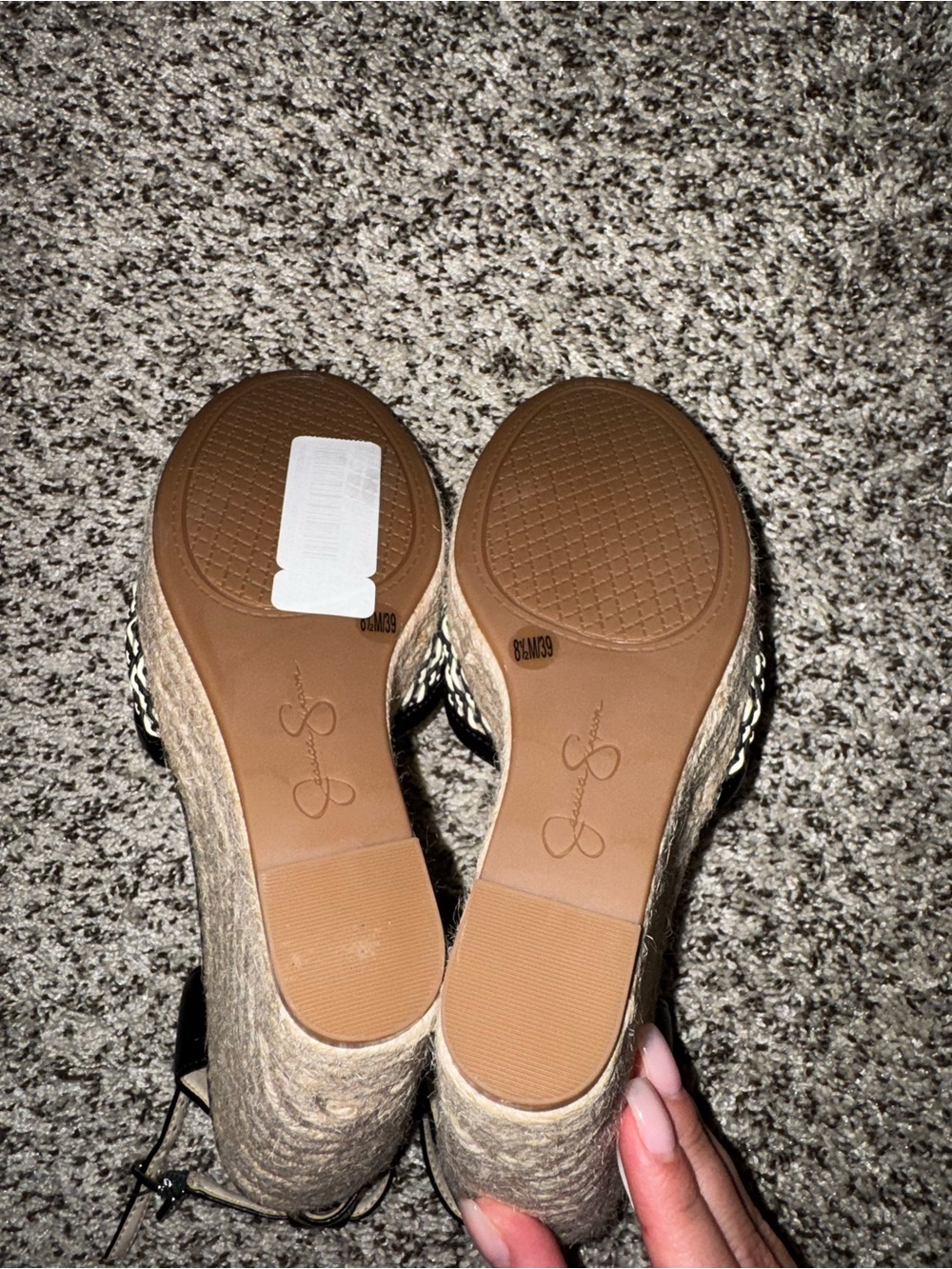 Jessica Simpson Black and Natural Woven Wedge Sandals - Picture 3 of 5